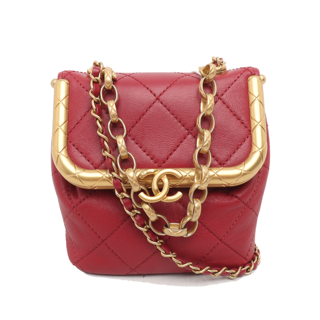 Chanel Kiss Lock Clasp Bag Super Mini Red Lambskin Leather Gold-tone Hardware, 2020-Luxbags