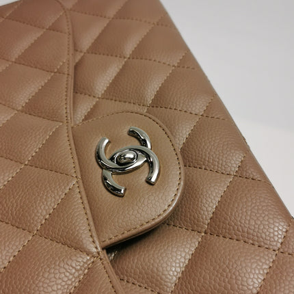 Chanel Classic Flap Jumbo 2009 Coffee Brown Caviar Leather Single Flap Silver Hardware