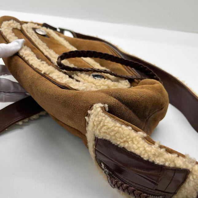 Dior Flight Medium Brown Shearling Leather with Orange Tag Shoulder Bag