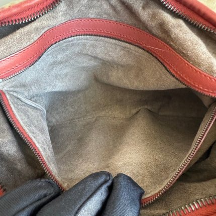 Sold Bottega Veneta Veneta Hobo Medium Brick Red Intrecciato Leather Bag 47cm