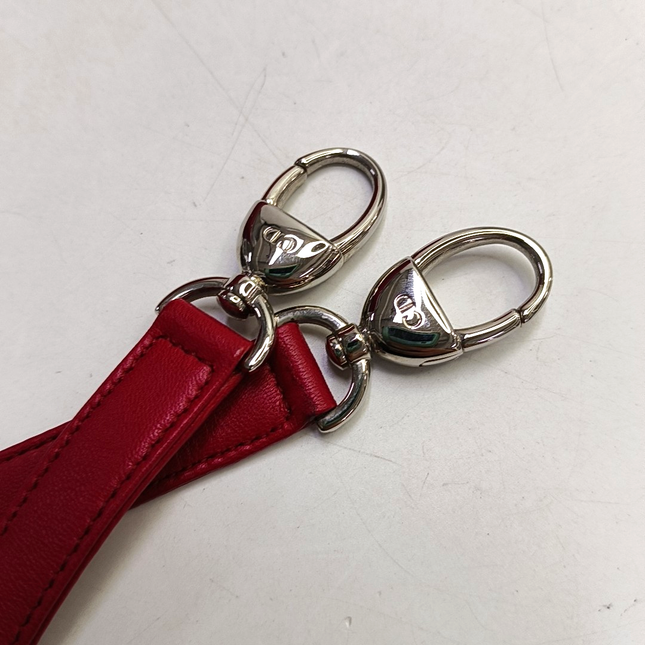 Lady Dior Medium Red Lambskin Leather Gold Hardware Leather Strap