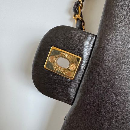 Chanel Classic Flap Small Dark Chocolate Brown Lambskin Leather with 24k Gold Hardware, 1994-1996