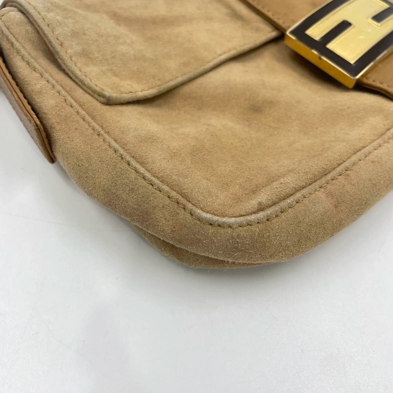 Fendi Baguette Light Camel Brown Suede Leather Shoulder Bag