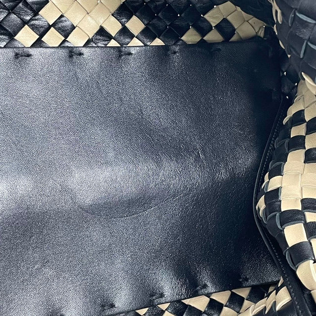 Bottega Veneta Cabat Tote Intrecciato Black and Beige Leather