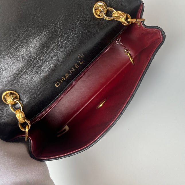 Chanel Diana Flap Bag Mini Black Leather Bijou Chain