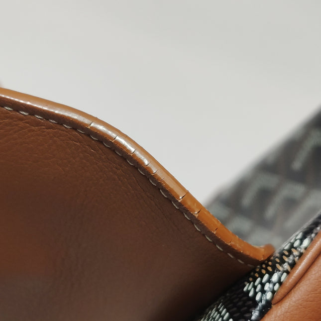 Goyard Saigon Mini Brown Canvas and Leather Wooden Top Handle Crossbody Bag