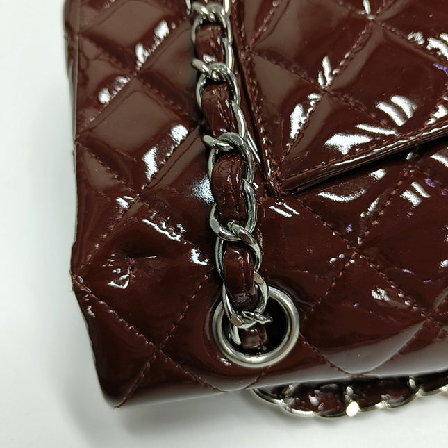 Chanel Classic Flap Medium Burgundy Patent Leather Silver Hardware