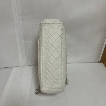 Chanel Classic Flap Maxi White Caviar Leather Silver-tone Hardware Giant CC Logo