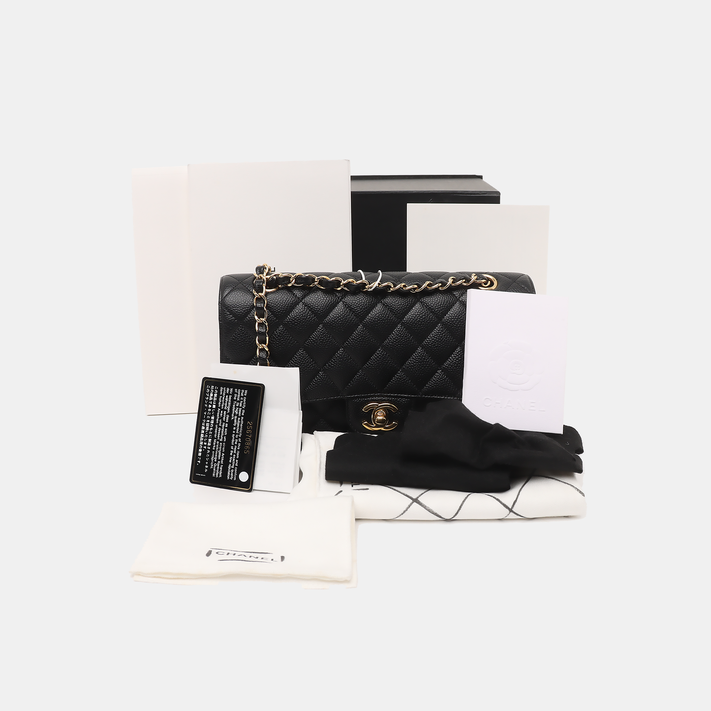 Chanel Classic Flap Medium Black Caviar Leather with 24k Gold Hardware, 2018