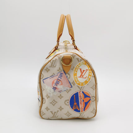 Louis Vuitton Speedy 30 Bandouliere Monogram Hotel Labels White Multicolor