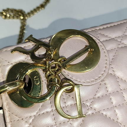 Lady Dior Mini Pearlescent Pink Lambskin Leather Gold HW Chain Strap