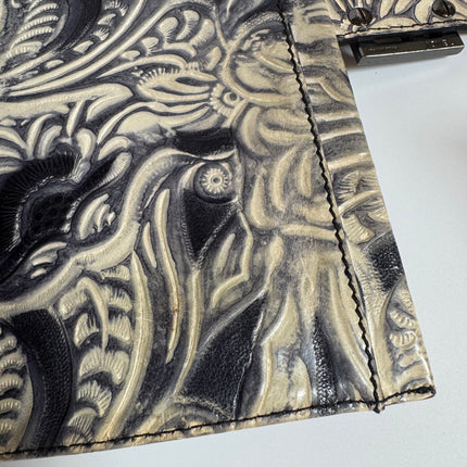 Fendi Mamma Baguette Blue White Flower Embossed Shoulder Bag