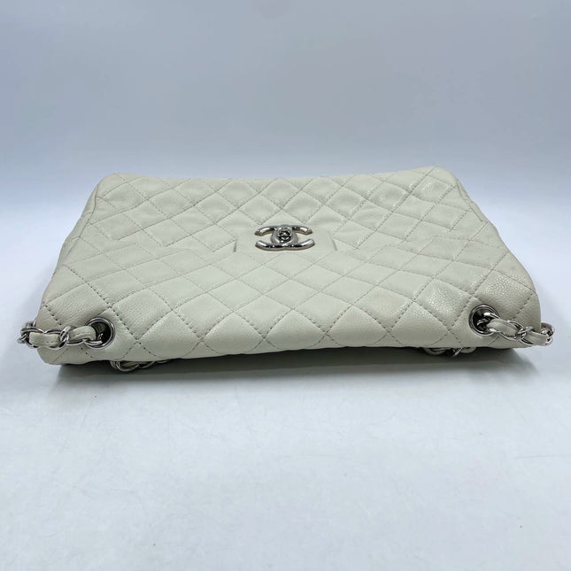 Sold Chanel Classic Flap Maxi Milk White Caviar Leather Silver-tone Hardware Giant CC Logo