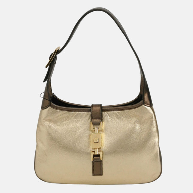 Gucci Jackie Vintage Mini Gold Lambskin Leather Brown Calfskin Leather-Luxbags