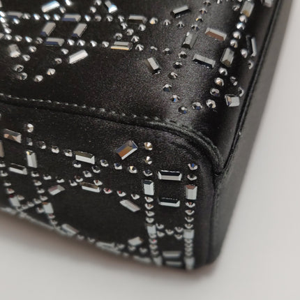 Lady Dior Mini Black Silk with Crystals Silver Hardware