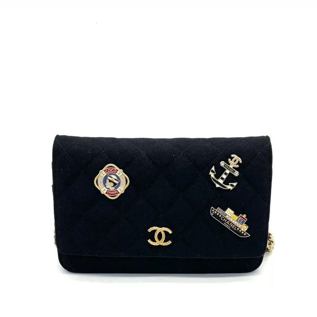Chanel Wallet on Chain Métiers d'Art Paris-Hamburg 2018 Black Wool Nautical Charms-Luxbags