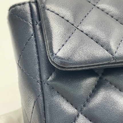 Chanel Classic Flap Mini Rectangular Navy Lambskin Leather Gold Hardware Microchip