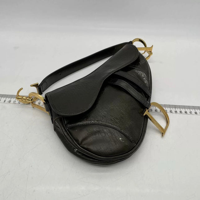 Dior Saddle Small Vintage Shoulder Bag Dark Green Oblique Print Patent Leather