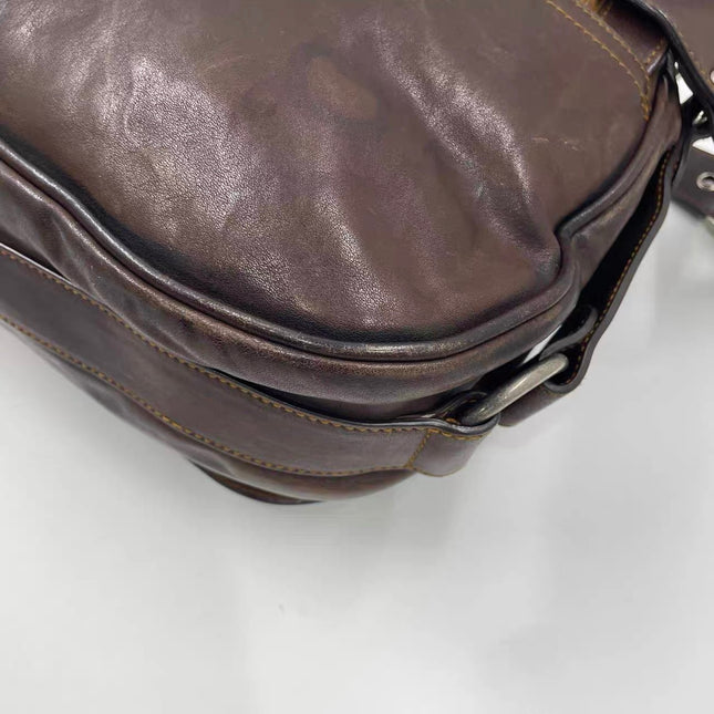 Dior Vintage Gaucho Large Dark Brown Leather Crossbody Bag 36cm