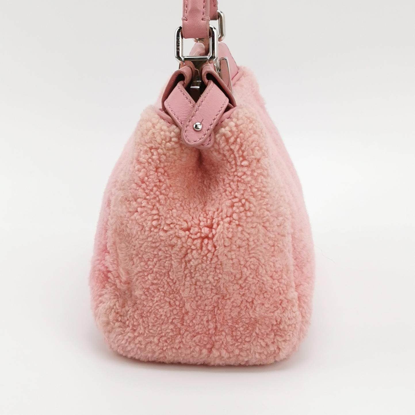 Fendi Peekaboo Small Pink Leather and Shearling Crossbody Bag