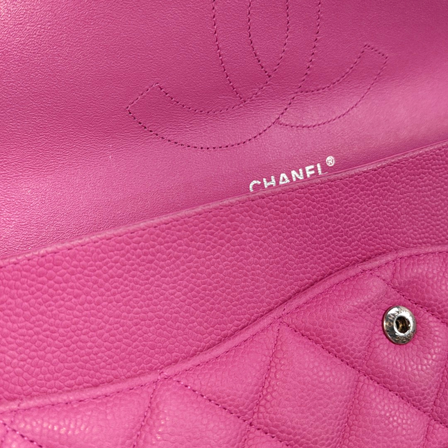 Chanel Classic Flap Jumbo Pink Caviar Leather Double Flap Silver Hardware, 2013-14