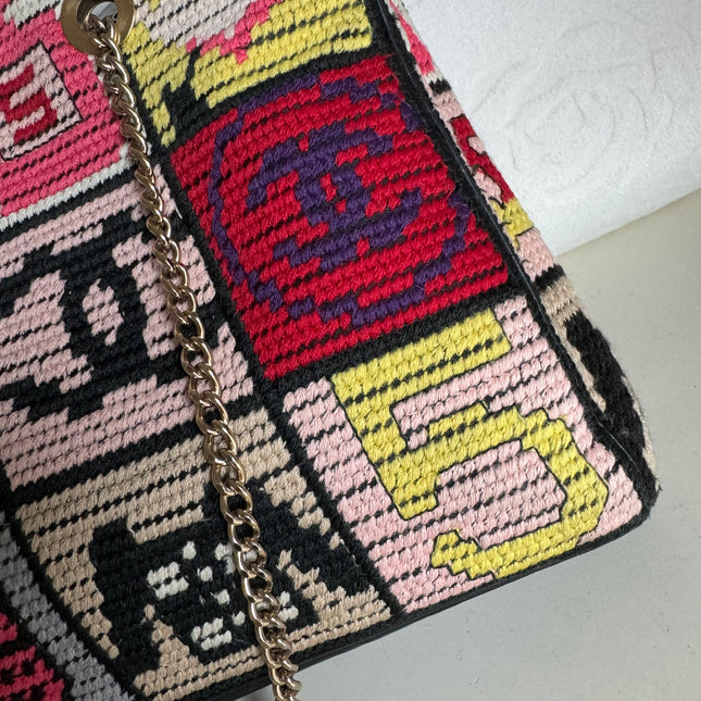 Rare Chanel Precious Symbols Needlepoint Shoulder Bag Shopper Tote