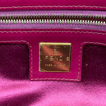 Fendi Baguette Pink Patent Leather Striped Gold Hardware Shoulder Bag