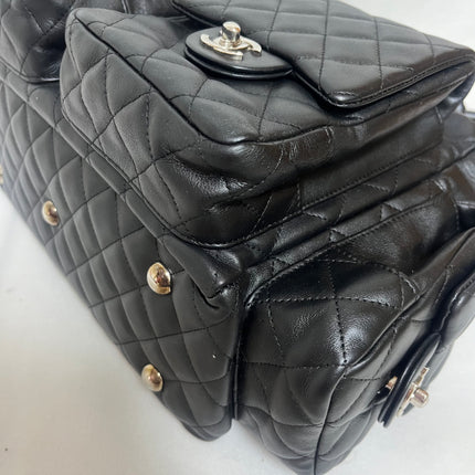 Chanel Cambon Multi-pocket Ligne Reporter Bag Large Black Calfskin Leather White Logo
