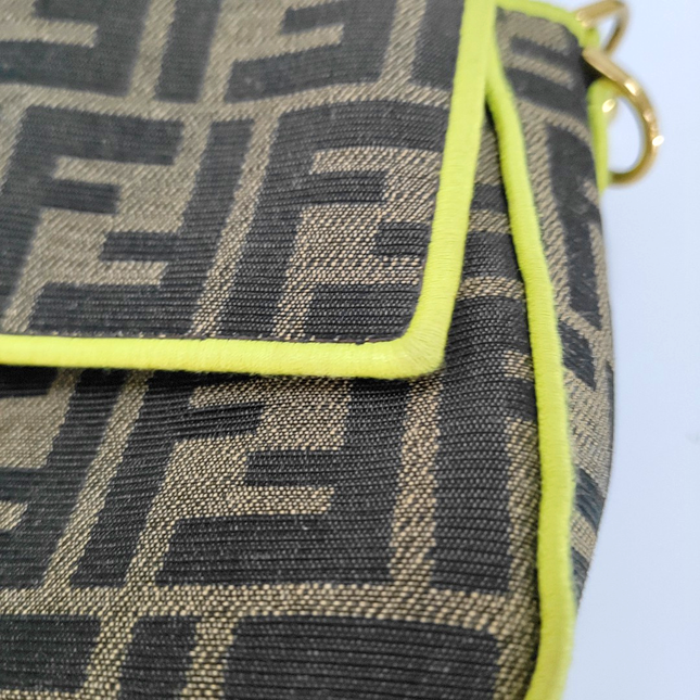 FENDI Baguette Zucca Monogram Canvas with Lime Neon trimming Crossbody Bag