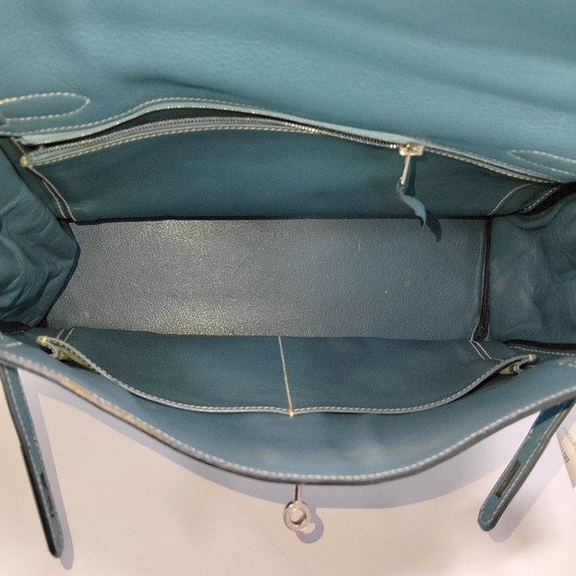 Hermes Kelly 32 Retourne Double Ring Blue Jeans Evercolor Leather Palladium Hardware 2002