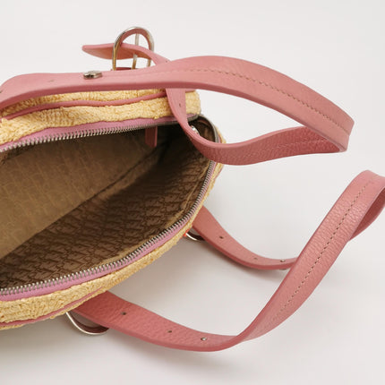 Dior Wicker Boston Bag Floral Embroidery Pink Leather