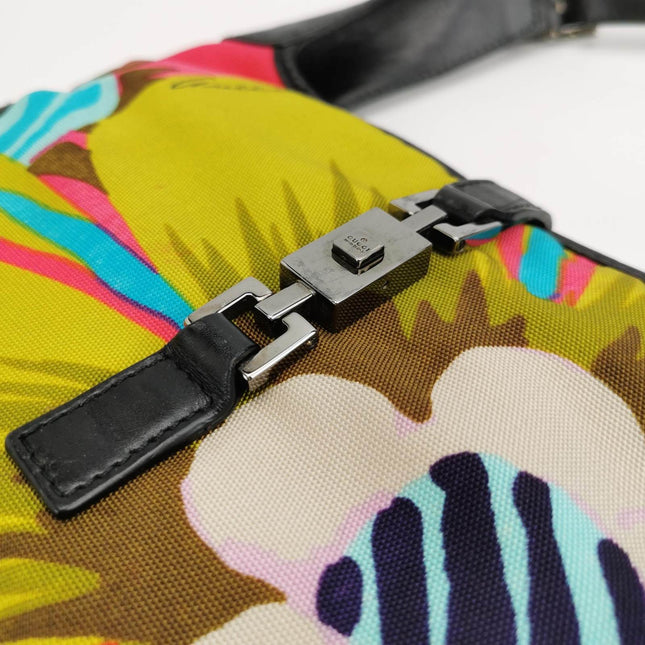 Gucci Jackie Vintage Mini Multicolor Floral Canvas Black Leather Shoulder Bag