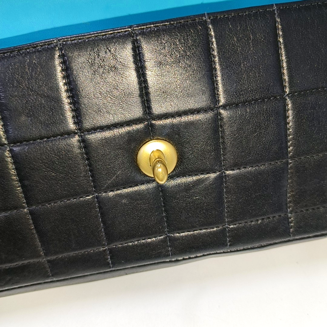 Chanel East West Chocolate Bar Black Leather Blue Interior