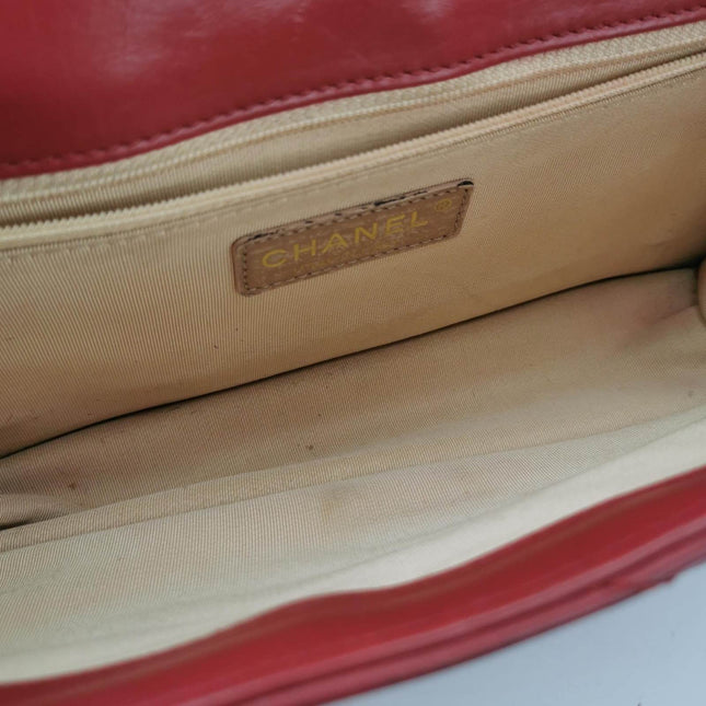 Chanel Gabrielle Flap Bag 2011-2012 Chevron Leather Medium Red Shoulder Bag