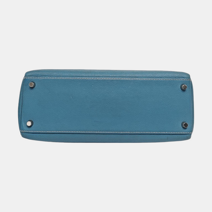 Hermes Kelly 32 Retourne Double Ring Blue Jeans Evercolor Leather Palladium Hardware 2002