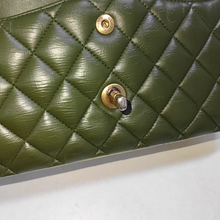 Chanel Timeless Classic Flap Medium Tricolor Black Green Lambskin Leather Gold-tone Hardware