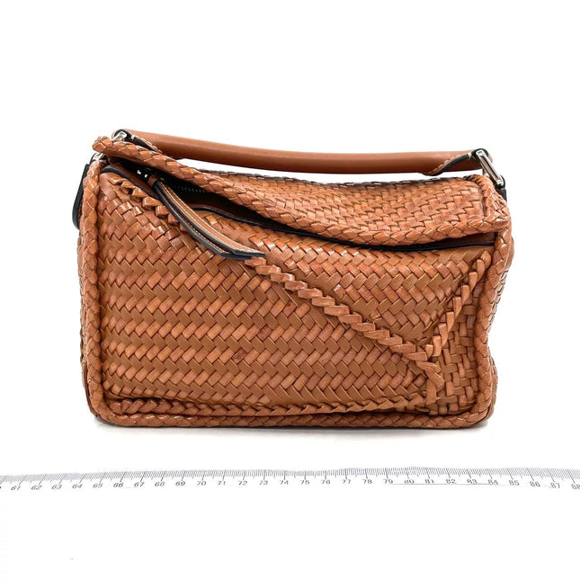 Loewe Puzzle Small Leather Woven Braided Caramel Tan Crossbody Bag-Luxbags