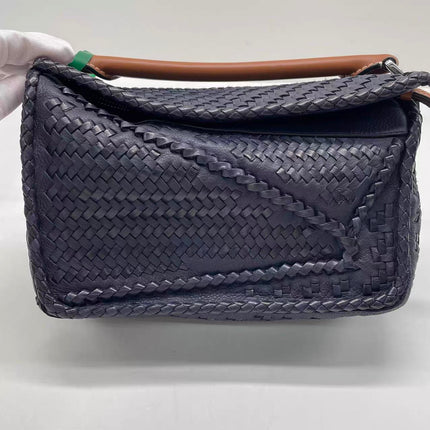 Loewe Braided Puzzle Small Woven Navy Leather Crossbody Bag