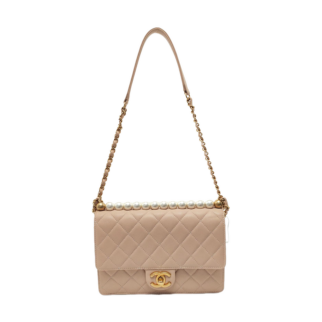Chanel Classic Vertical Pearl Small Light Pink Flap Bag Gold Hardware