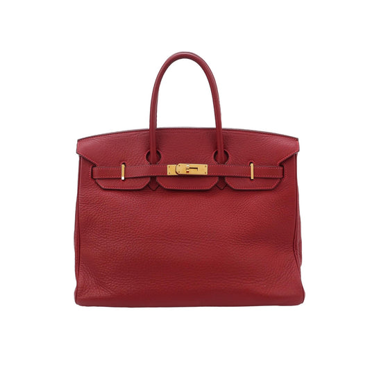 Hermes Birkin 35 Red 54 Rouge Garance Clemence Leather Gold Hardware 2006 Box J Stamp