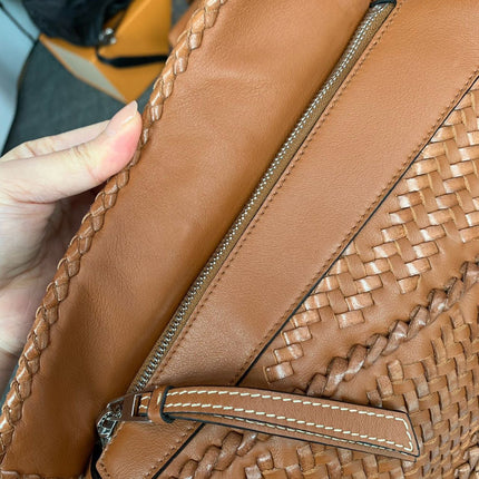 Loewe Puzzle Small Leather Woven Braided Tan Brown Crossbody Bag