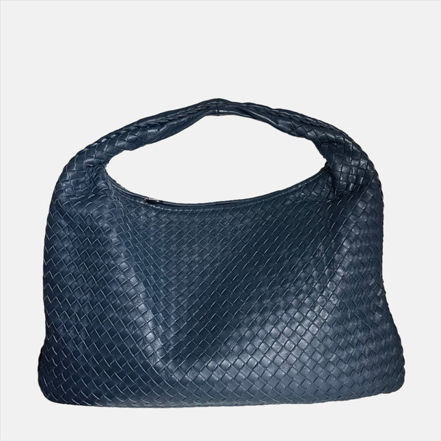 Sold Bottega Veneta Veneta Hobo Medium Navy Intrecciato Leather Bag