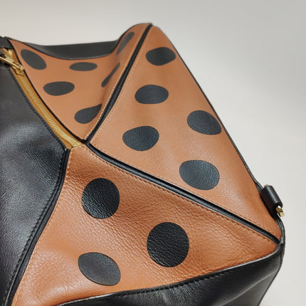 Loewe Puzzle Medium Polka Dots Brown Black Leather