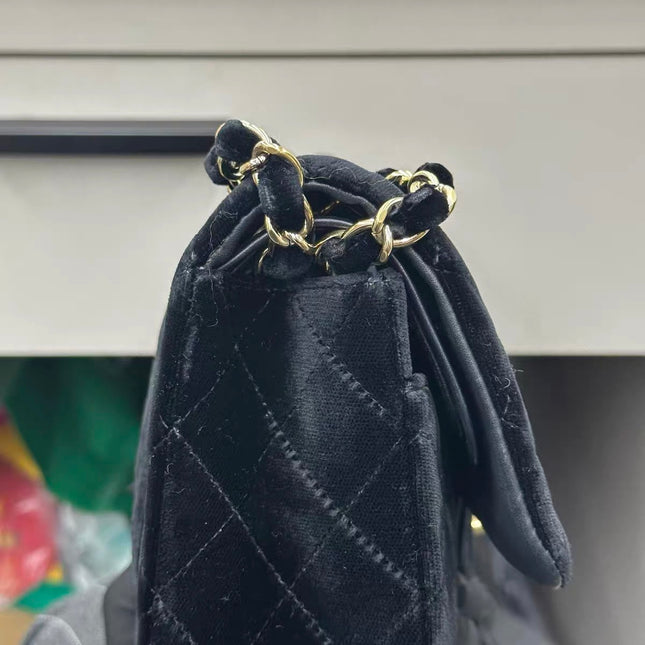 Chanel Classic Flap Medium Black Velvet Gold Hardware, 2014-2015