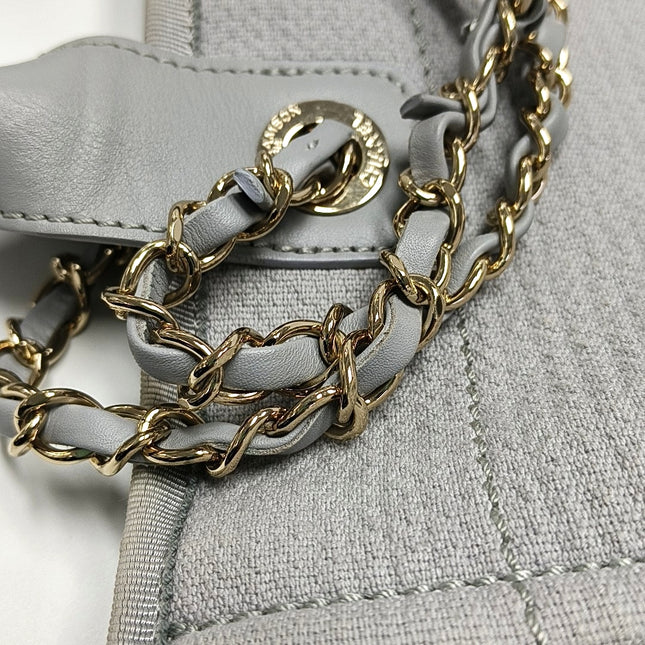 Chanel Deauville Tote Medium Grey Denim Top Handle