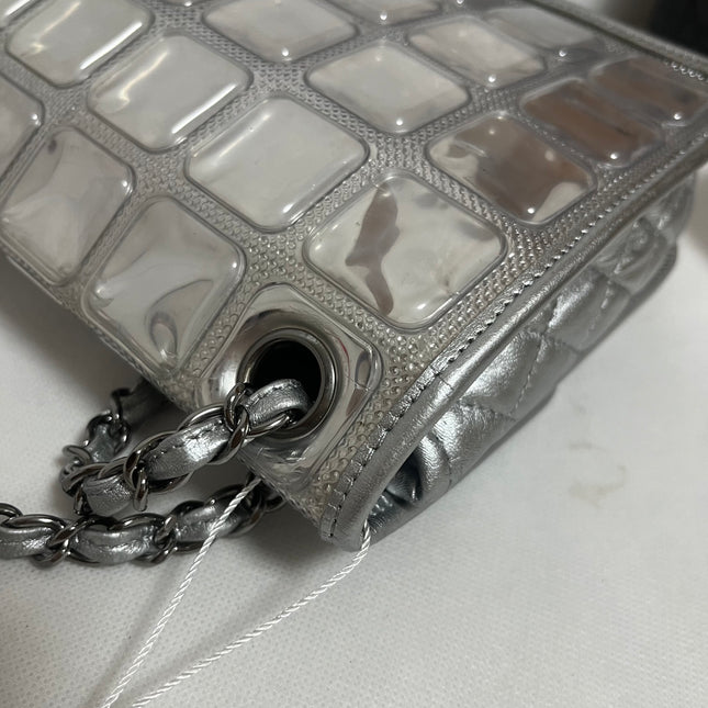 Chanel Ice Cube Chocolate Bar Classic Flap Metallic Silver PVC with Leather