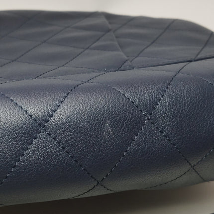 Chanel Large Single Flap Navy Calfskin Leather Cannage Stitch Silver Hardware 2012