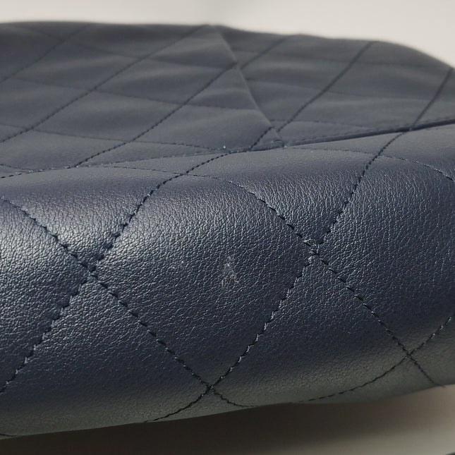 Chanel Large Single Flap Navy Calfskin Leather Cannage Stitch Silver Hardware 2012