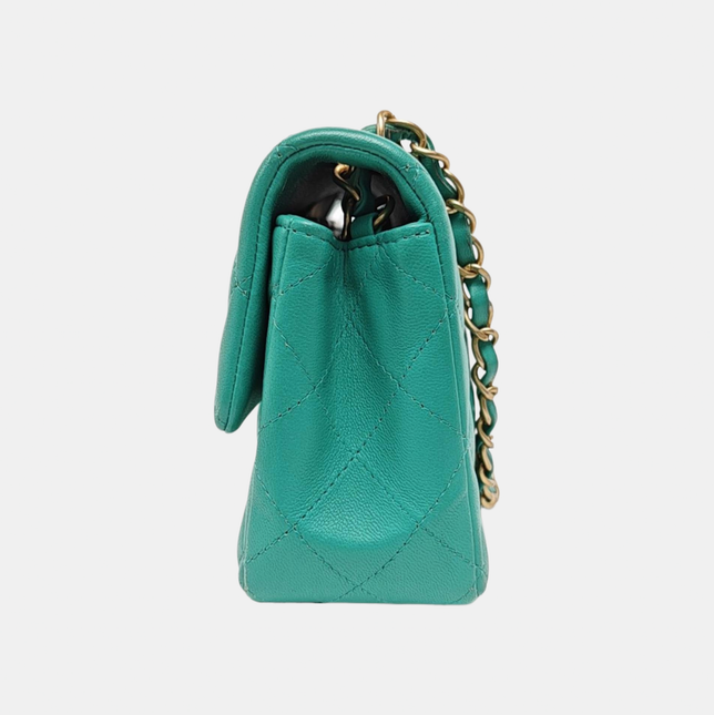 Chanel Classic Flap Mini 2018 Turquoise Blue Green Lambskin Leather Gold Hardware
