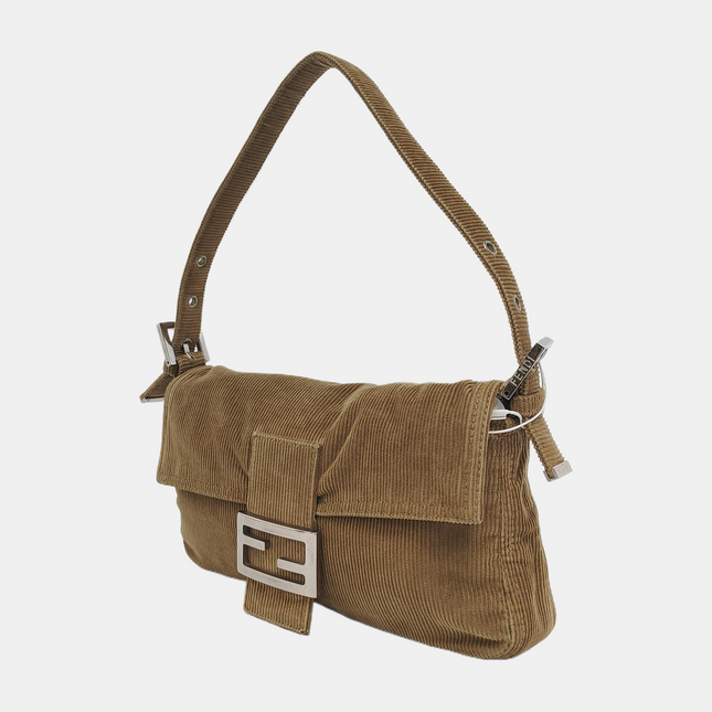 FENDI Baguette Vintage Corduroy Beige Brown Shoulder Bag